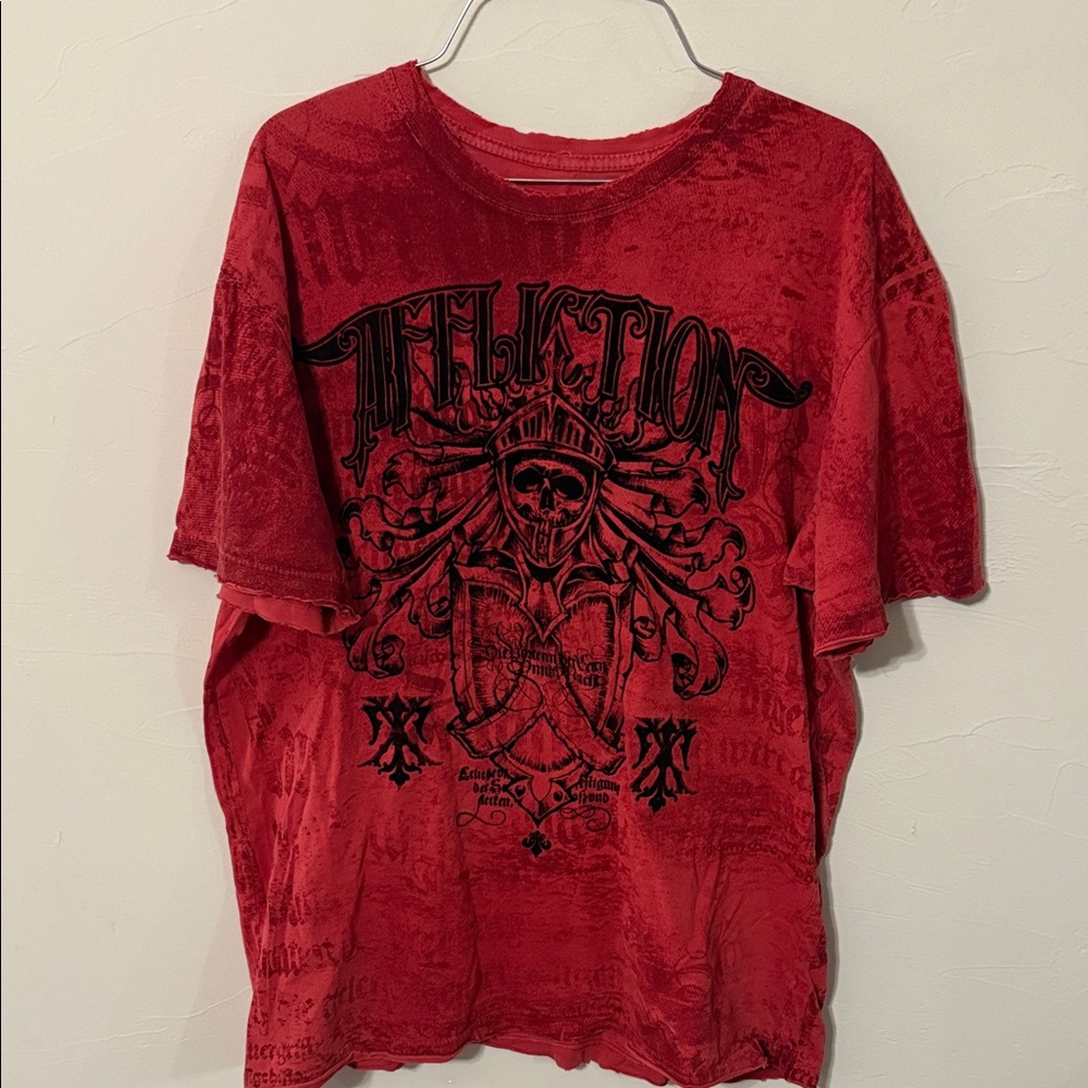Affliction Crimson Red Skull Graphic Tee Size X-Large 100% cotton